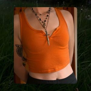 ✪✪✪ Orange Cropped V-Neck Tank Top